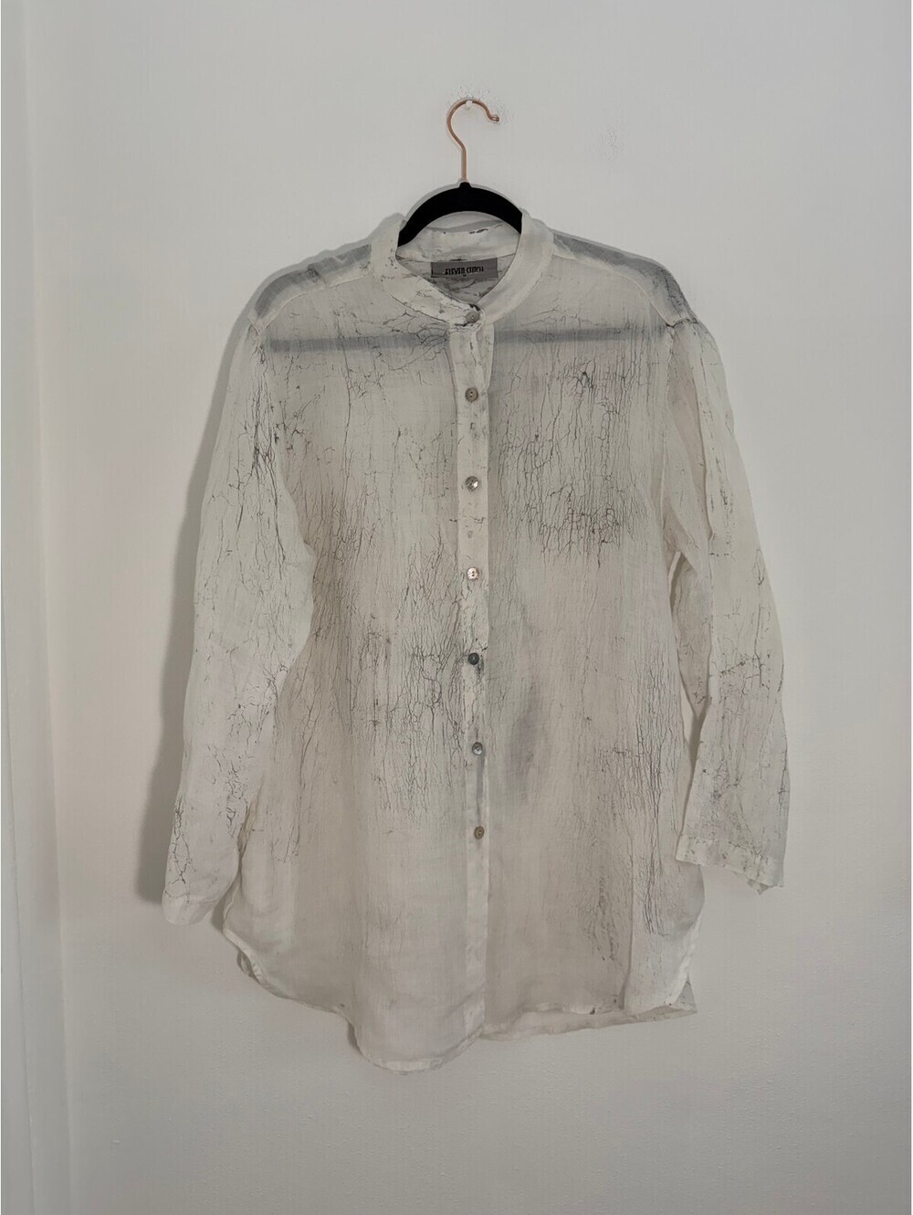 Eleven Stitch Design 100% Linen Button Front Shirt Crackle Print Made USA